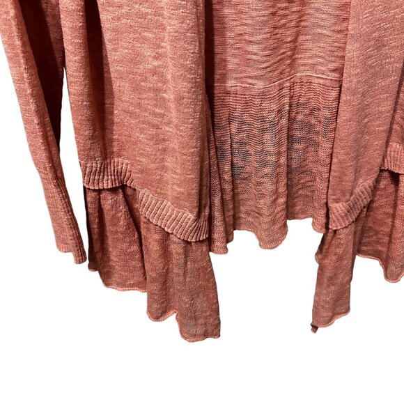 LOGO by Lori Goldstein size M cotton linen blend peach long sleeve open cardigan - Picture 2 of 6